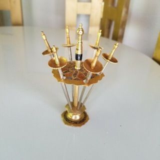 Vintage Brass Sword Cocktail Toothpick Holder Mini Retro Gold Toledo Midcentury
