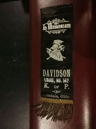 Vintage Davidson Lodge Member K Of P Knights Of Pythias Fraternal Ribbon Ohio