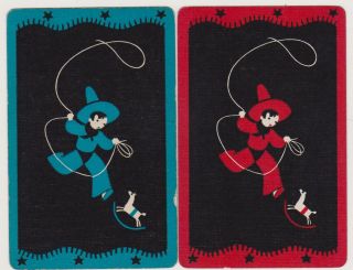 Swap/playing Cards Boy Cowboy With Rope Vintage Linen Pair