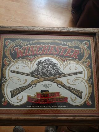 Vintage Winchester Rifle Bar Mirror “the Gun That Won The West” Model 1873 Sign