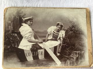 Sailor Girls In Row Boat Called Lucifer Xtreme Modes Of 1890s Cabinet Card
