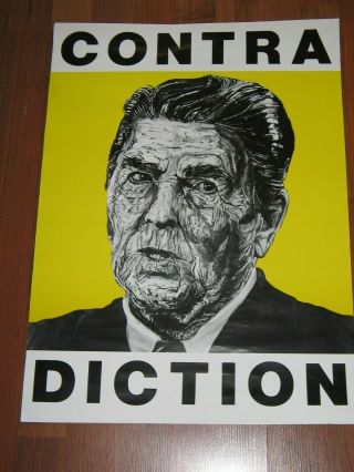 Robbie Conal Poster Ronald Reagan Contra Diction Rare Art Political Caricature