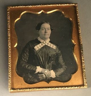 1/6 Plate Daguerreotype,  Woman W/ Fancy Jabot,  Ring,  Seals,  No Case