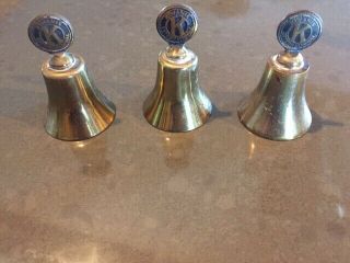 Set Of 3 Vintage 3 Inch Kiwanis International Handled Heavy Brass Bell Bells
