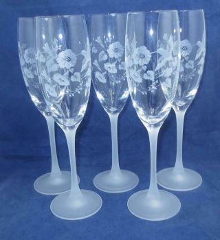 5 Avon Hummingbird Crystal Smooth Stem Fluted Champagne Glasses 8.  7/8 "