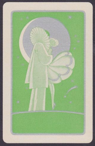 1 Single VINTAGE Swap/Playing Card MOONLIGHT COUPLE CLOWN,  DANCER Lime/Silver 2