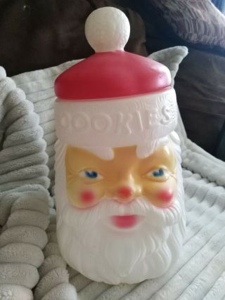 Vintage Carolina Enterprises Plastic Blow Mold Santa Claus Head Cookie Jar & Lid