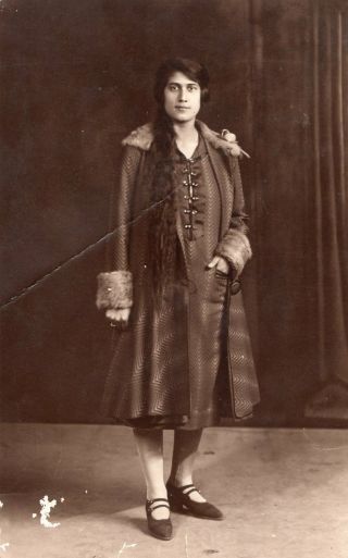 Egypt Old Vintage Photo.  Cute Lady With Coat & Very Long Hair.