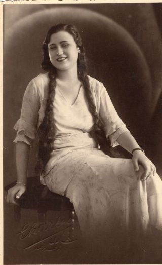 Egypt Vintage Photo.  Cute Lady With Long Braids.  Photo Charles.  1933