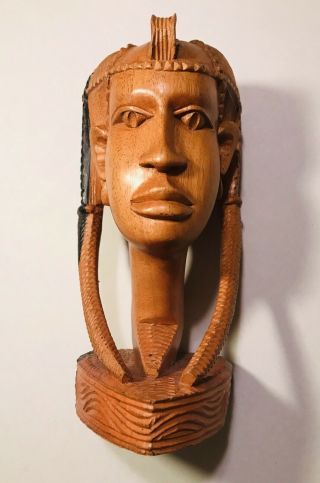 Vintage African Tribal Carved Wood Woman Bust Head Statue Sculpture - 10 "