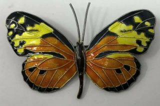 Fabulous Vintage Sterling Silver Guilloche Enamel Butterfly Brooch