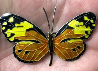 FABULOUS VINTAGE Sterling SILVER Guilloche Enamel Butterfly Brooch 2