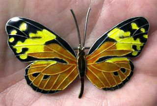 FABULOUS VINTAGE Sterling SILVER Guilloche Enamel Butterfly Brooch 3