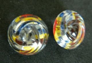 2 Vintage Glass Reverse Painted Colorful Buttons