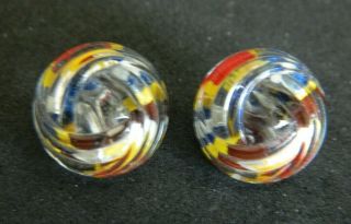 2 Vintage Glass REVERSE Painted COLORFUL Buttons 2