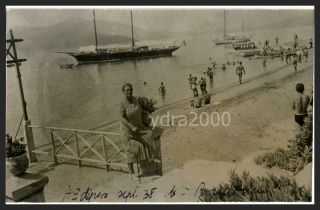 Greece Evia Edipsos Aedipsos Seaside View Postcard Size Photo 1938