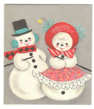 Vintage Hallmark Christmas Greeting Card Mr.  & Mrs.  Snowman 1950 