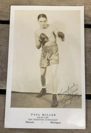 Vtg 30s Paul Miller Fighting Schoolboy Boxing Cabinet Card Photo Signed Detroit