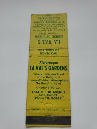 La Val’s House of Pizza Oakland California Matchbook Cover 3