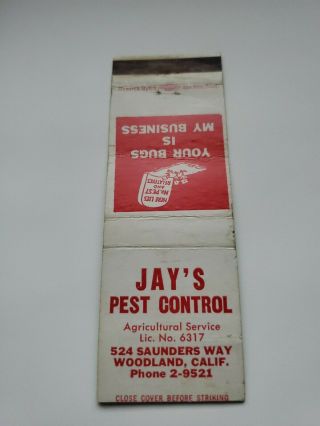 Jay’s Pest Control Woodland California Matchbook Cover