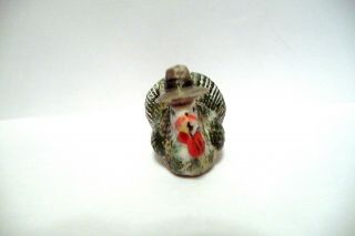 Thimble Handpainted Bisque Figural Of A Turkey Wearing A Pilgrim 