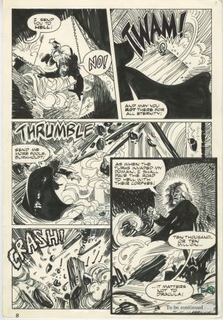 Blood Of Dracula 12 Art Page 1989 Vampire Comic Pencil & Ink Action Pag