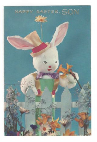 Vintage Rust Craft Easter Greeting Card Fun Easter Bunny 1960 
