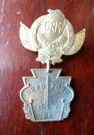 Antique 1921 Improved Order Of Redmen Convention Badge Bradford,  Pa 72nd Council