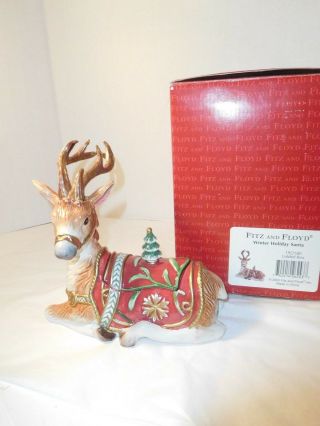 Fitz & Floyd Winter Holiday Santa’s Reindeer Stag Lidded Figurine W/ Box