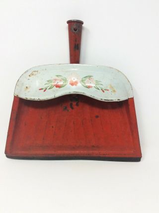 Vintage Tin Dustpan Red And White Floral Flowers Design Kitchen