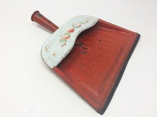 Vintage Tin Dustpan Red and White Floral Flowers Design Kitchen 2