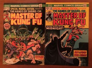 Special Marvel Edition Ftr.  Master Of Kung Fu 15 - 16 [lot Of 2] ’73 - 74 Shang - Chi
