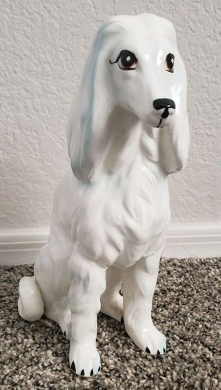 Vintage Large Capodimonte White Blue Ceramic Afghan Hound Dog Mantel Figurine
