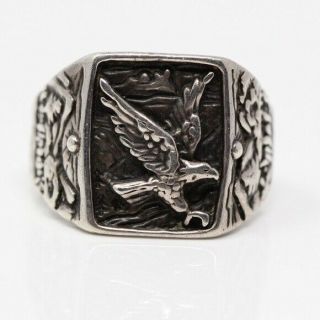 Mens Vintage Sterling Silver Southwestern Eagle Ring (size 9.  5)