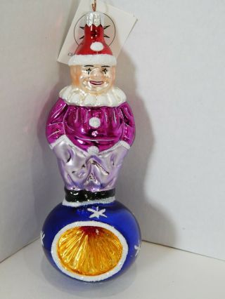 Christopher Radko Christmas Ornament Jack Clown On Reflector Indent Blown Glass