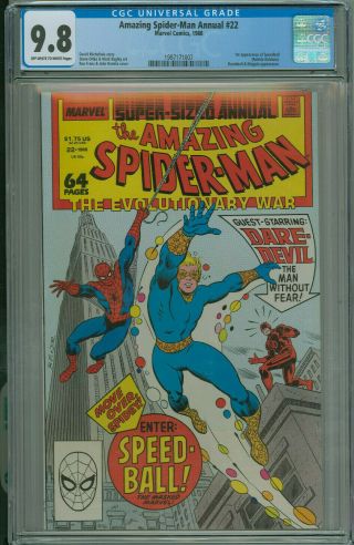 Spider - Man Annual 22 Cgc 9.  8 1st App Speedball Marvel 1988