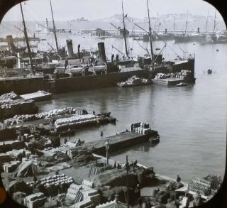 Vintage Ships In Harbor Of Marseilles,  France,  Magic Lantern Glass Photo Slide