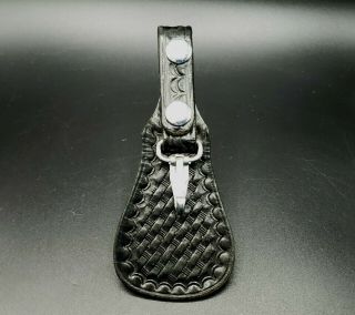Vintage 50s Bucheimer Basketweave Leather Police Belt Fob - Key Ring Holder/clip