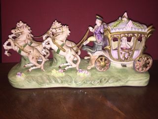Vintage Porcelain Capodimonte Horse And Carriage Figurine