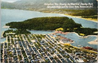 Vancouver Bc Aerial West End Stanley Park Pacific Airways Postcard F3