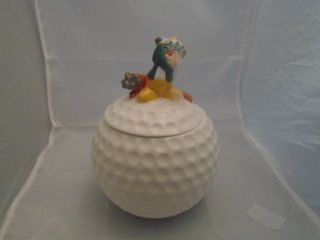 Golf Ball Cookie Jar W/golfer On Top Ceramic