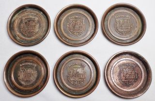 6 Antique/vintage Le Mason Boston Dartmouth College Copper Bronze Coaster Set