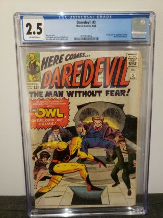 Daredevil 3 Cgc 2.  5 Vintage Marvel Comic Key 1st Owl Silver Age 12c Stan Lee