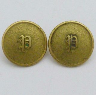 Firmin Antique Gilt Metal Buttons With Raised Initial P,  19th Century