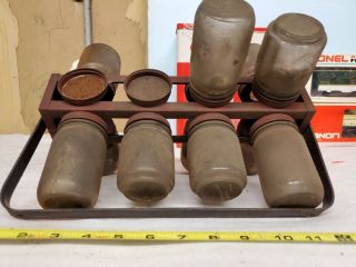 Vintage Metal Rack Glass Jars Organizer Storage Screws Hardware Spins Wall Mount 2