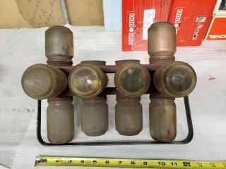Vintage Metal Rack Glass Jars Organizer Storage Screws Hardware Spins Wall Mount 3