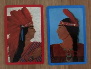 2 Vintage Playing Cards Native American Indians Chief And Maiden