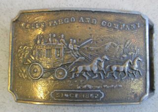 Vintage Wells Fargo And Company Horse & Carriage Bronze Tone Metal Belt Buckle