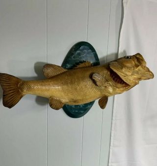 Vintage Largemouth Bass Taxidermy Skin Fish Mount 28” Creepy Man Cave