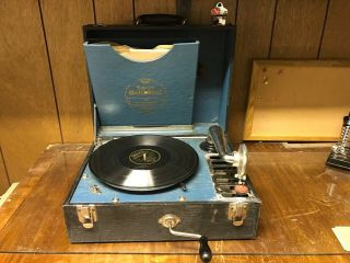 Bellphonic Portable Hand Crank Phonograph Turntable 78 Record Player Vtg